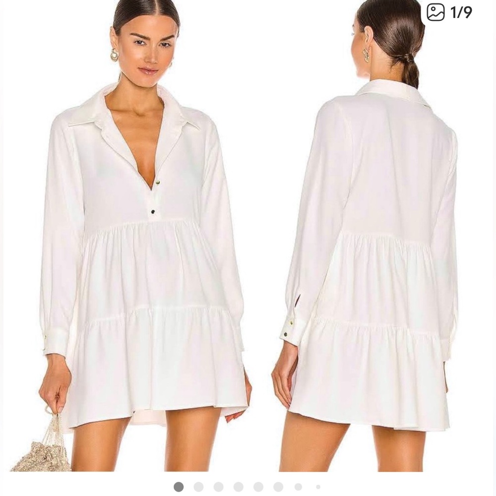 AMANDA UPRICHARD Pier Long Sleeve Tiered Mini Dress White long sleeve size large
